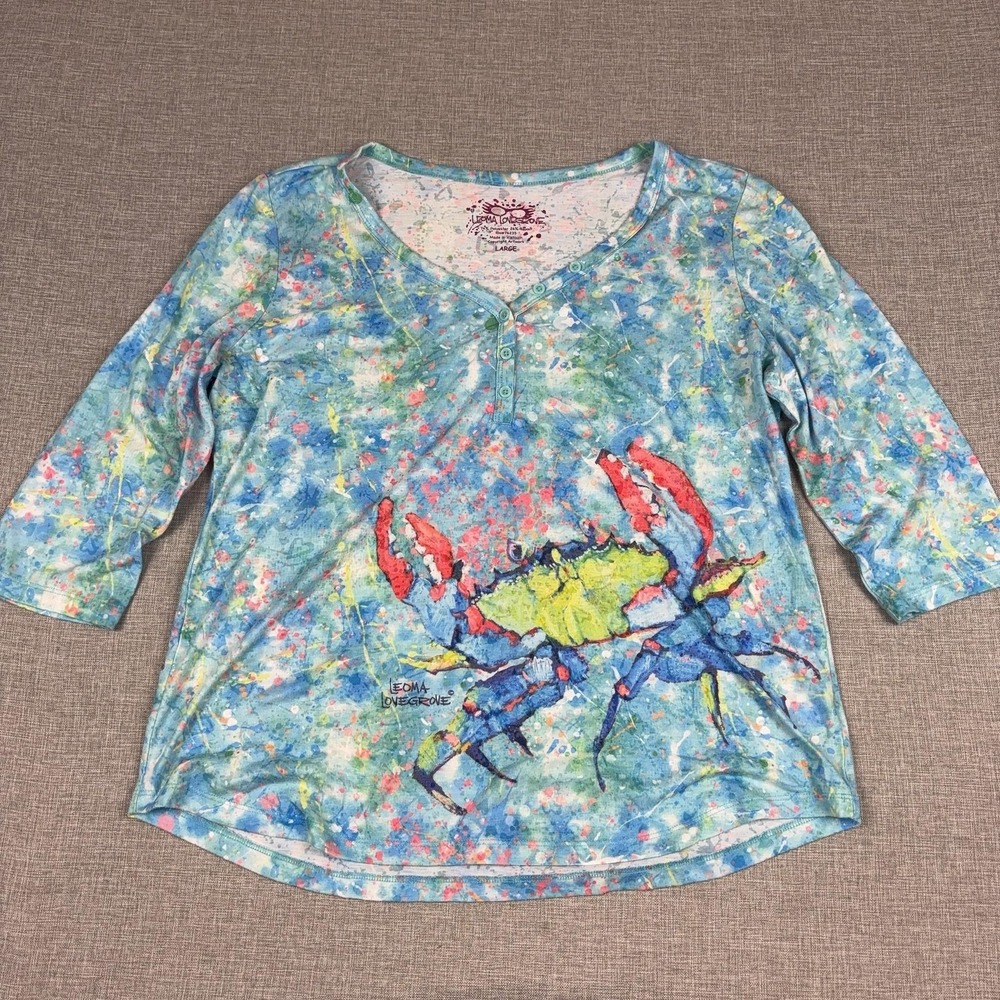Leoma Lovegrove Tunic Womens L Multicolor Henley 3/4 Sleeve Lightweight Jersey